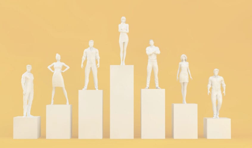 people standing on podiums