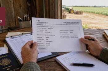 H-2A employer reviewing I-94 verification records for seasonal agricultural workers