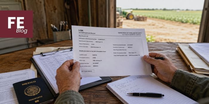 H-2A employer reviewing I-94 verification records for seasonal agricultural workers